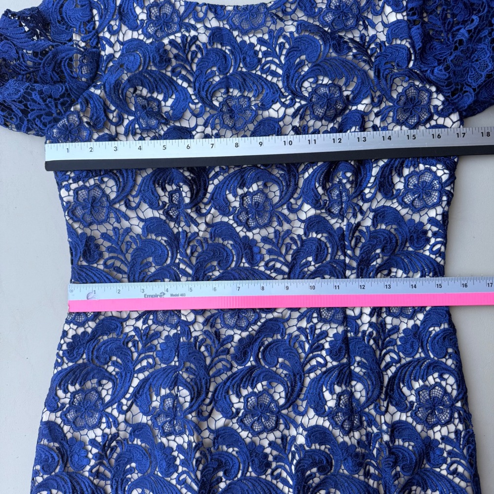 Eliza J Royal Blue Floral Guipure Lace V-Neck Sheath Cocktail Dress Size 10 - Picture 9 of 15
